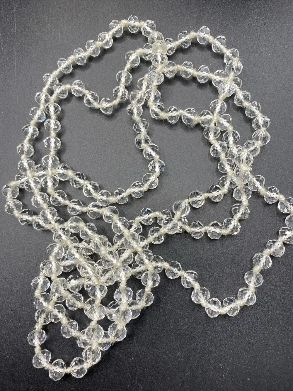 Faceted Glass Beads Long Necklace Over-The-Head Style 64”